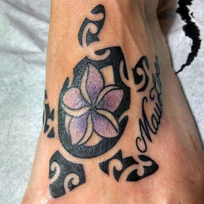 Left Foot Tribal Turtle Tattoo
