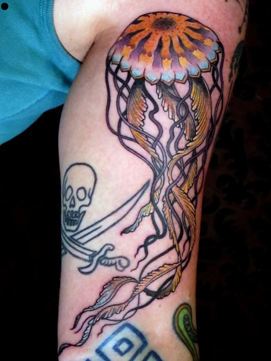 Left Half Sleeve Jellyfish Tattoo Idea