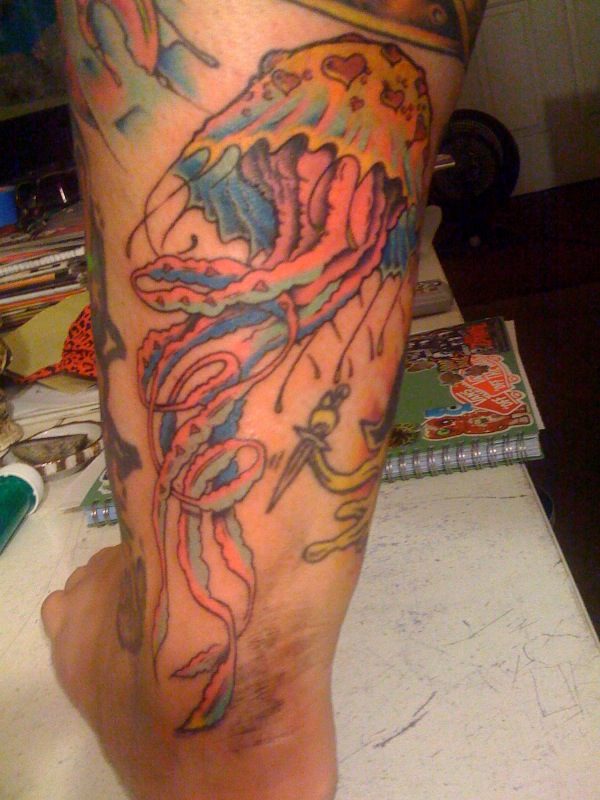 Left Leg Jellyfish Tattoo
