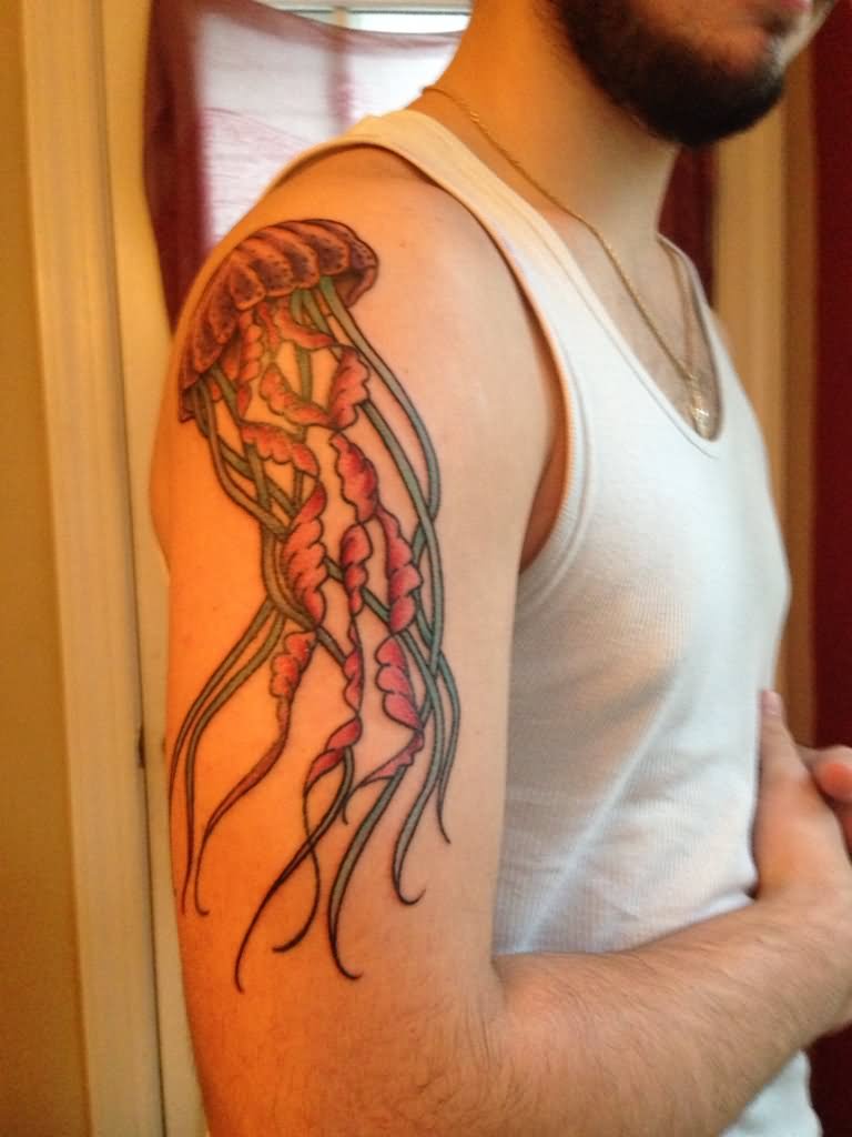Man Right Half Sleeve Jellyfish Tattoo