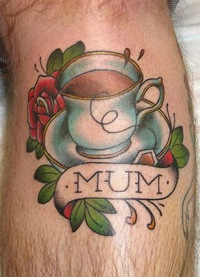 Mum Banner And Teacup Tattoo