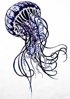 Nice Blue Ink Jellyfish Tattoo Design