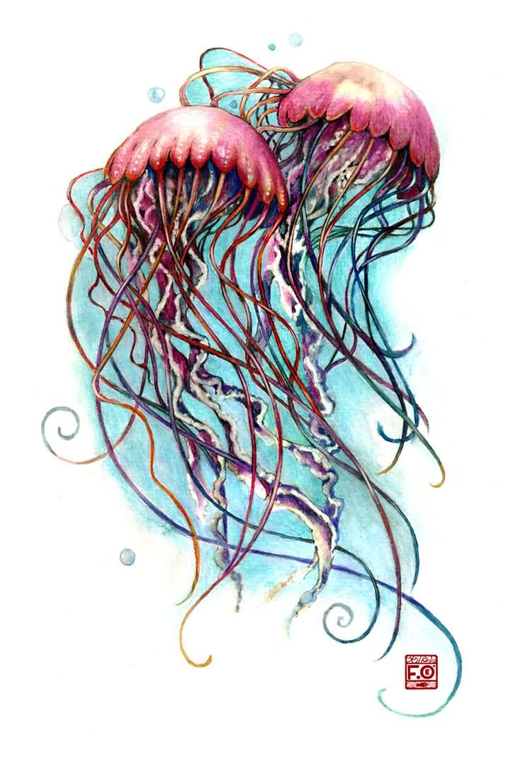 Nice Colored Jellyfish Tattoos Designs
