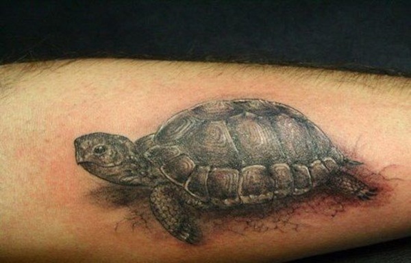 Nice Grey Ink Turtle Tattoo On Leg