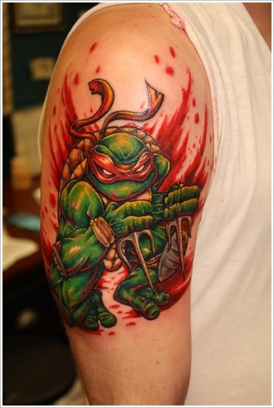 Ninja Turtle Tattoo On Right Half Sleeve