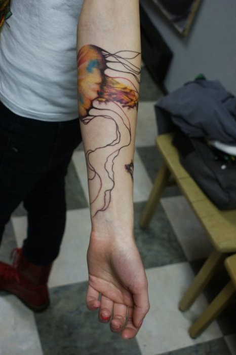 Ocean Jellyfish Tattoo On Left Forearm