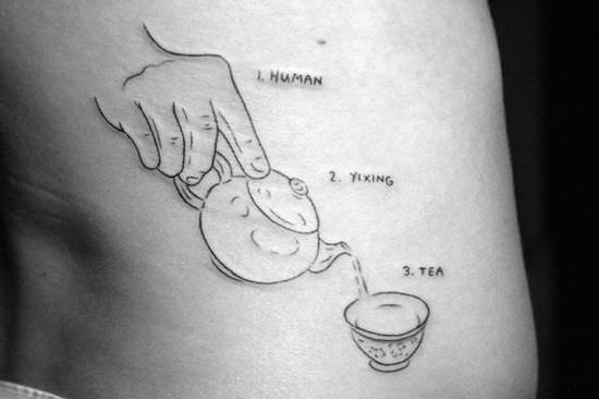 Outline Cattle And Teacup Tattoo