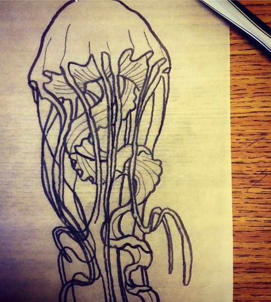 Outline Jellyfish Tattoo Design