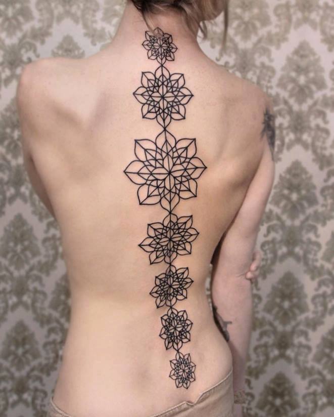 Outline Mandala Flowers Tattoos On Back by Chaim Machlev