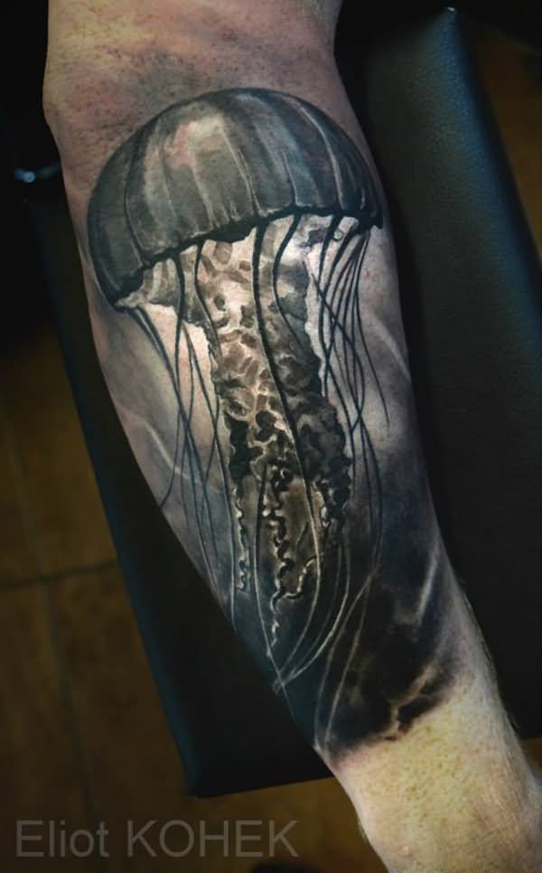 Realistic Jellyfish Tattoo On Arm Sleeve