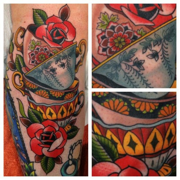 Red Rose And Teacup Tattoo