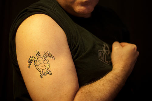 Right Bicep Simple Turtle Tattoo For Men