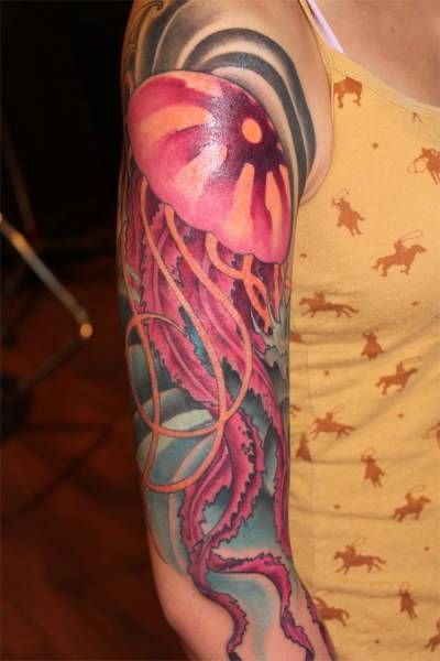 Right Half Sleeve Jellyfish Tattoo For Girls