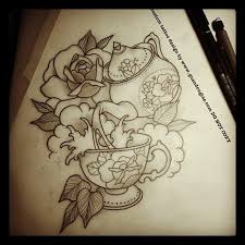 Rose Flower And Teacup Tattoo Design