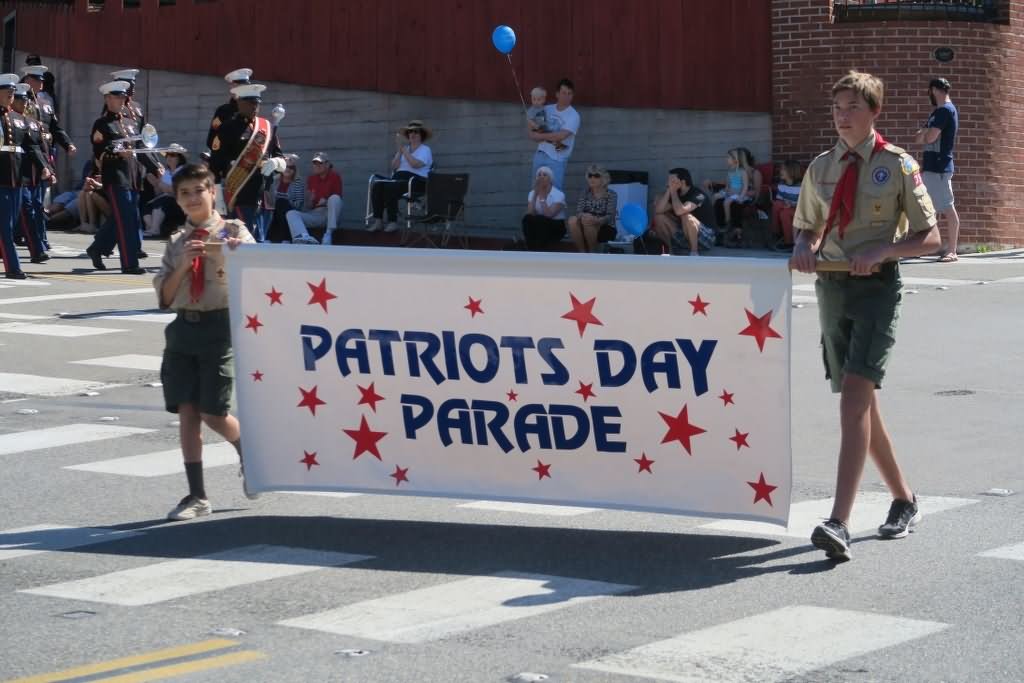 School Boys With Patriot Day Parade Banner