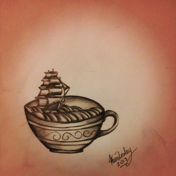 Ship In Teacup Tattoo Design