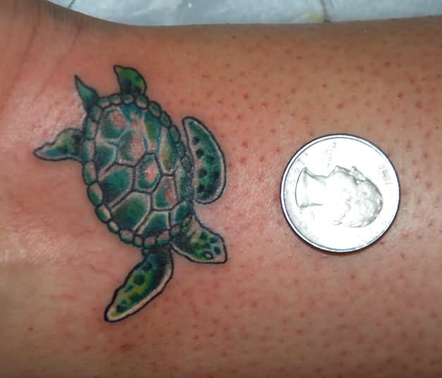 Small Green Ink Turtle Tattoo Idea