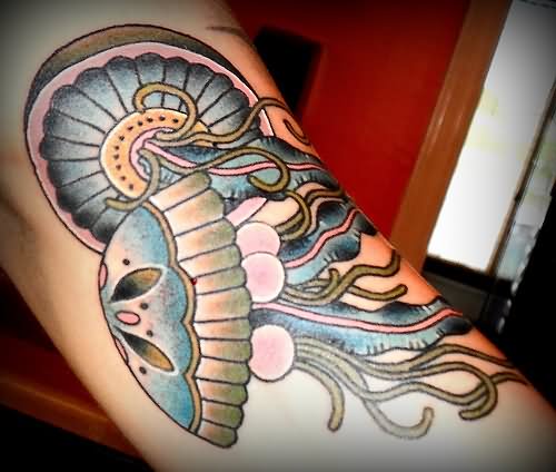 Traditional Jellyfish Tattoo On Arm