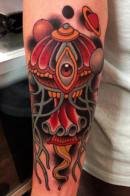 Traditional Jellyfish Tattoo On Sleeve