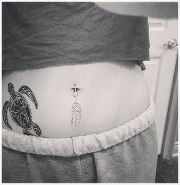 Turtle Tattoo On Right Hip