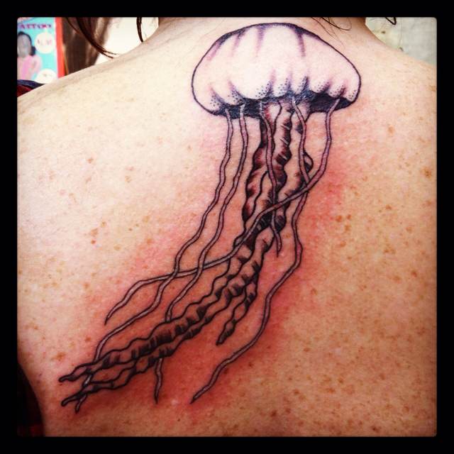 Upper Back Jellyfish Tattoo For Girls
