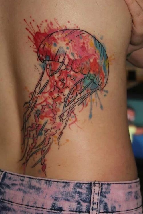 Watercolor Jellyfish Tattoo On Full Back