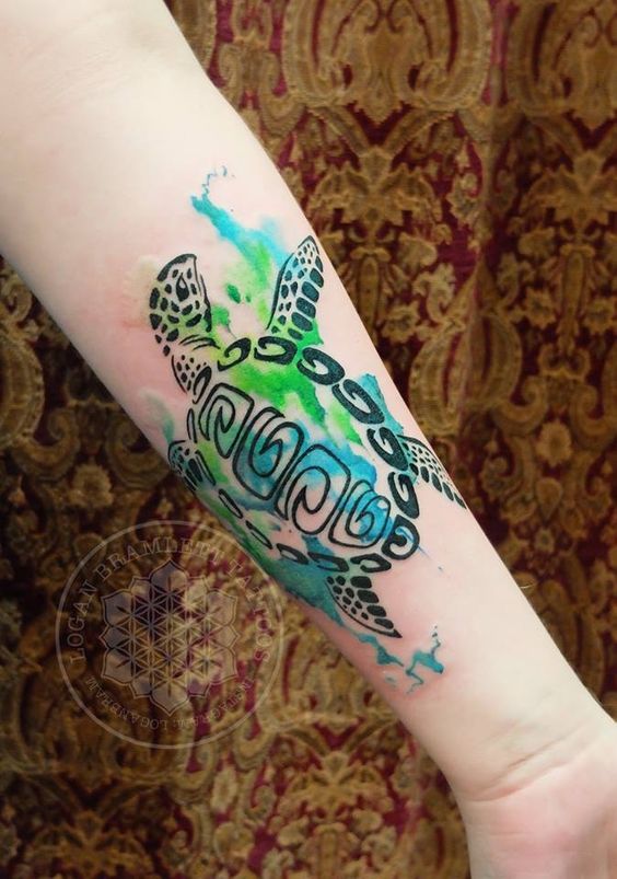 Watercolor Turtle Tattoo On Arm