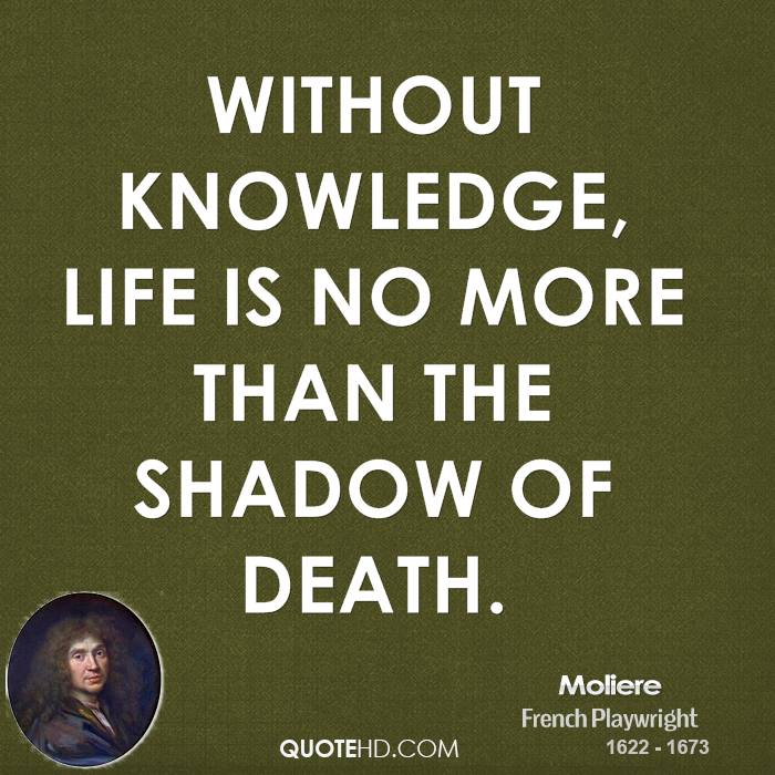 Without knowledge, life is no more than the shadow of death.  - Moliere