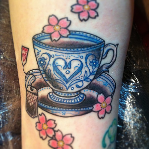 Alice in Wonderland Blue Teacup Tattoo