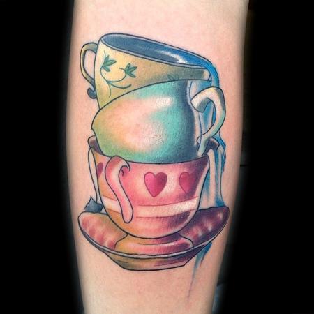 Amazing Stacked Teacup Tattoo Design