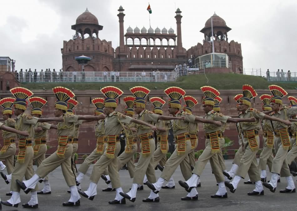Army Parade At Red Fort During The Celebrations Of Independence Day Of India