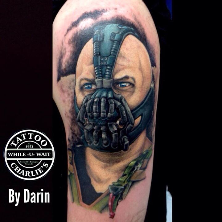Attractive Bane Face Tattoo Design For Half Sleeve