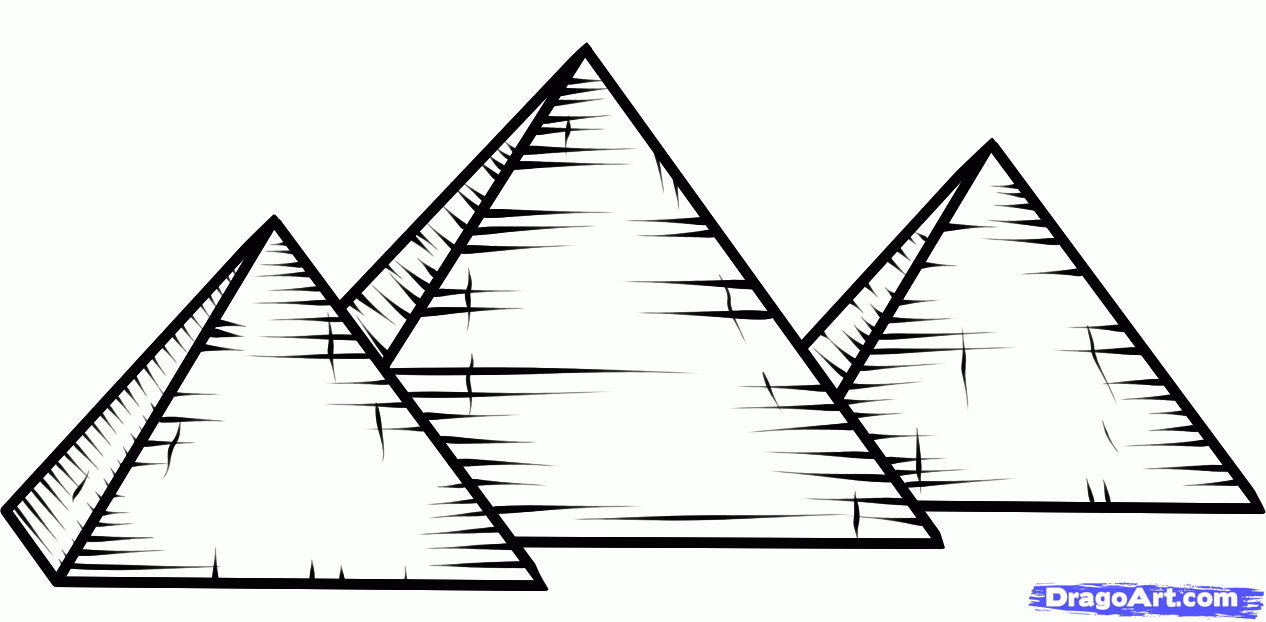 Black Outline Great Pyramid Of Giza Tattoo Stencil