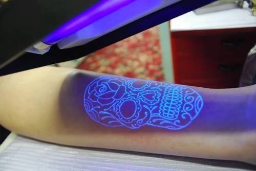 Blacklight Sugar Skull Tattoo On Arm