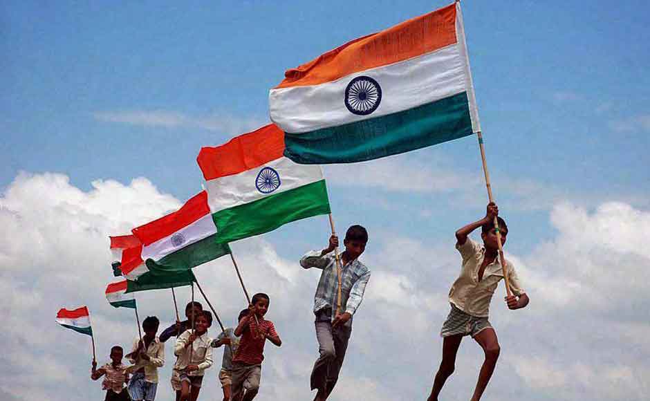 Children With Indian Flags Celebrating Independence Day