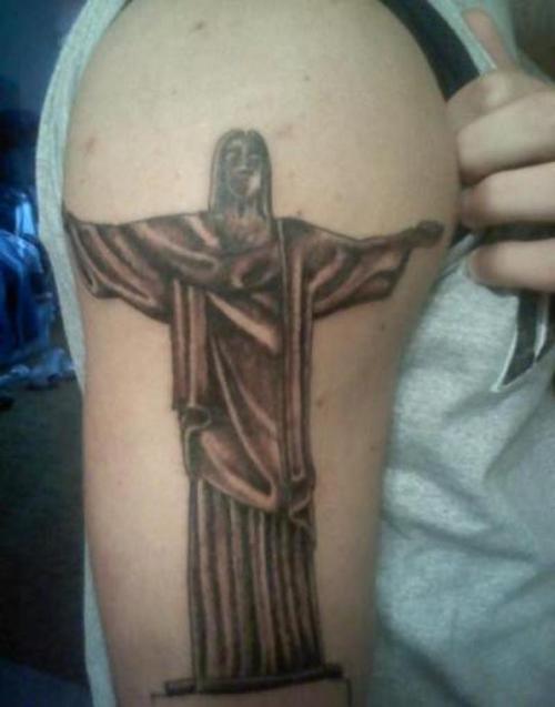 Christ The Redeemer Tattoo On Right Half Sleeve