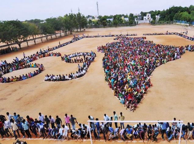 College Students Form Indian Map During Independence Day Celebration