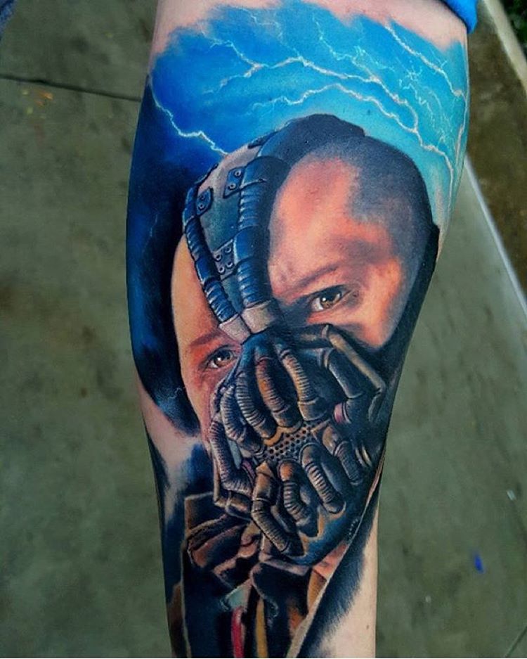 Colorful Bane Face Tattoo Design For Sleeve