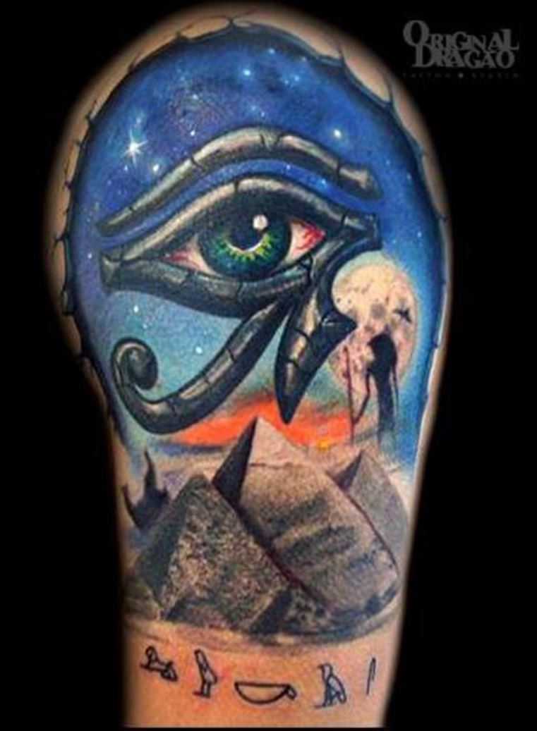 Eye of Horus With Great Pyramid Of Giza Tattoo Design For Shoulder By Fred Stefani