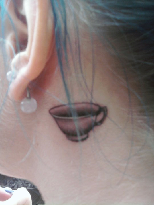 Girl With Simple Teacup Tattoo On Side Neck
