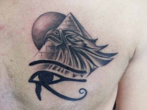 Great Pyramid Of Giza With Eagle Head And Eye Of Horus Tattoo Design