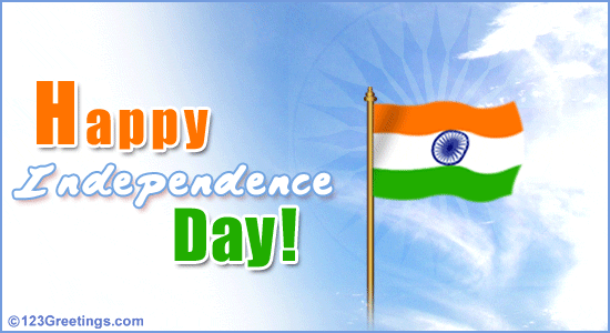 Happy Independence Day Waving Indian Flag Animated Ecard