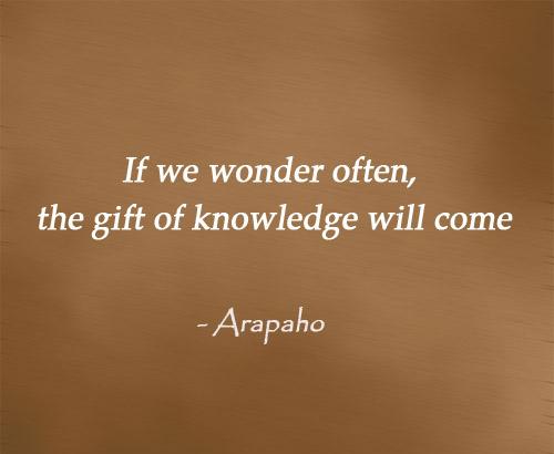 If we wonder often, the gift of knowledge will come.  - Arapaho Proverb
