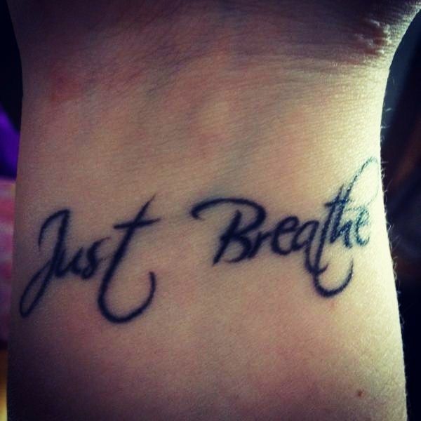 Just Breathe Lettering Tattoo Design For Wrist