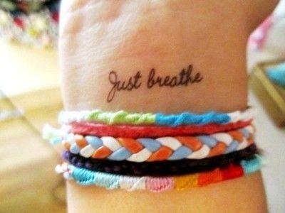 Just Breathe Lettering Tattoo On Right Wrist