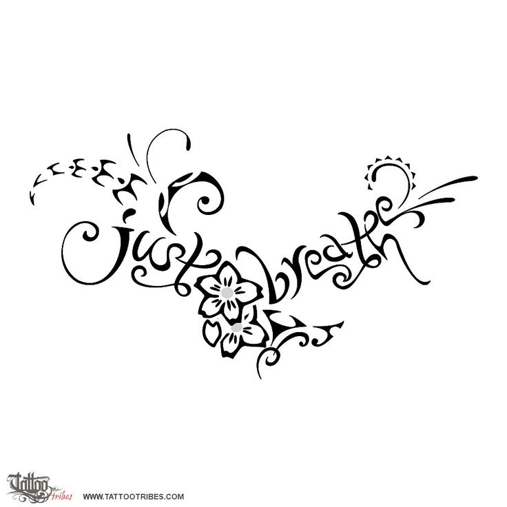Just Breathe Lettering With Flowers Tattoo Stencil