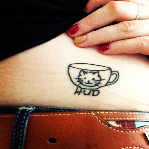 Outline Cup Tattoo On Girl Waist