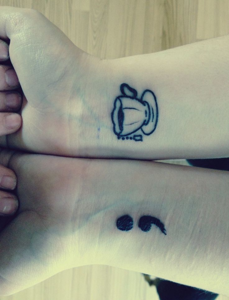 SemiColon And Simple Teacup Tattoos On Wrist