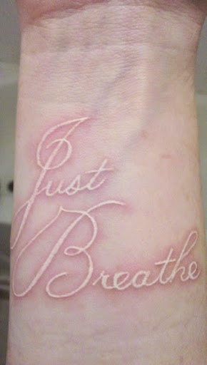 White Ink Just Breathe Lettering Tattoo Design For Forearm