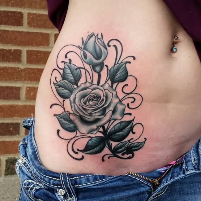 3D Rose Tattoo On Girl Right Hip